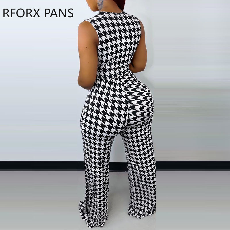 Naiste elegantsed sügava V kaelusega varrukateta hagijashamba mustriga vööd sirged töökombinatsioonid