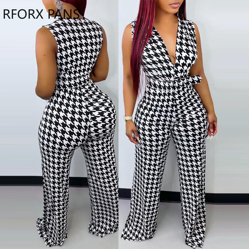 Naiste elegantsed sügava V kaelusega varrukateta hagijashamba mustriga vööd sirged töökombinatsioonid