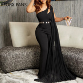 Naiste elegantne ühe õla sifoonkaunistus, õõnsa seljaosaga vööga töötav sirge kombinesooni pidulik kombinesoon