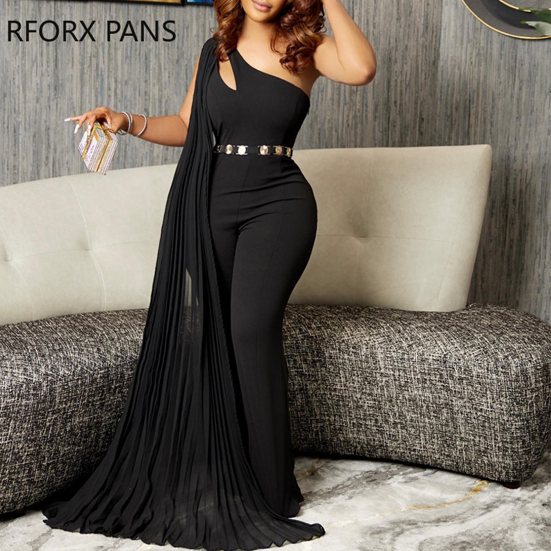 Naiste elegantne ühe õla sifoonkaunistus, õõnsa seljaosaga vööga töötav sirge kombinesooni pidulik kombinesoon