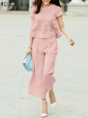 ZANZEA suvised elegantsed pükstekomplektid 2 tk Naiste komplektid Moodsad lühikeste varrukatega pluus Püksid Ülikonnad Solid OL Work Urban Treenimine