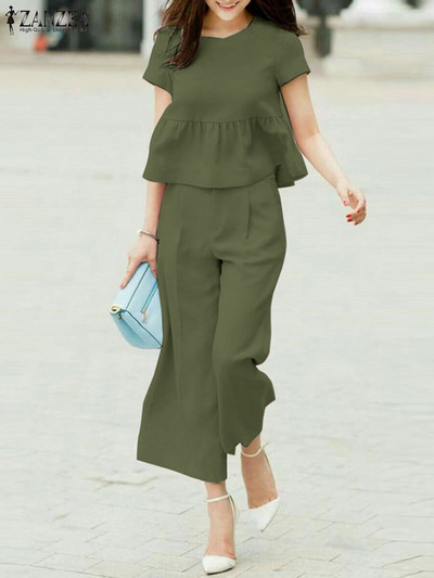 ZANZEA suvised elegantsed pükstekomplektid 2 tk Naiste komplektid Moodsad lühikeste varrukatega pluus Püksid Ülikonnad Solid OL Work Urban Treenimine