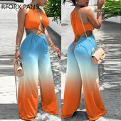 Ženski izdubljeni ravni seksi kombinezon na ukrštene naramenice s gradijentnom bojom