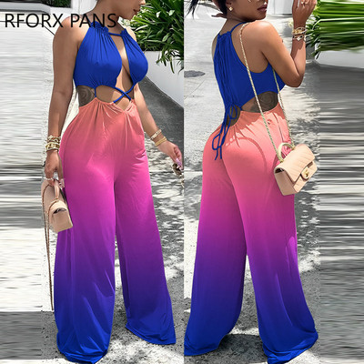 Ženski izdubljeni ravni seksi kombinezon na ukrštene naramenice s gradijentnom bojom