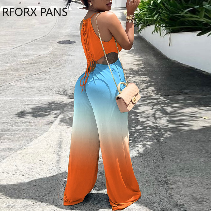 Ženski izdubljeni ravni seksi kombinezon na ukrštene naramenice s gradijentnom bojom