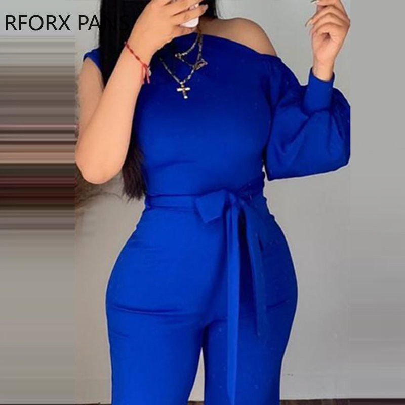 Ženski elegantni patchwork rukavi na jedno rame s remenom, radni ravni kombinezon Seksi kombinezon