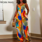 Ženski elegantni ležerni kombinezoni s halterima i dubokim V izrezom bez rukava s cijelim printom ravnih nogavica