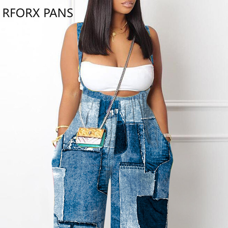 Naiste lapitehnikas mustriga pastelsete taskudekooriga laia jalaga ripp, paks rihm teksariidest kombinesoon