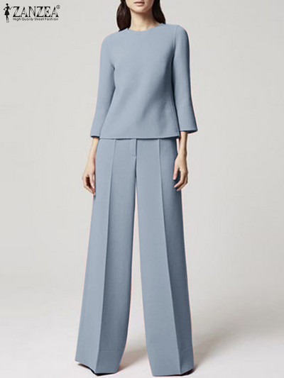 ZANZEA modna urbana trenirka Ženske elegantne OL radne hlače širokih nogavica Kompleti hlača od 2 kom. Ljetni jednobojni odgovarajući kompleti Široka odjeća Odijela