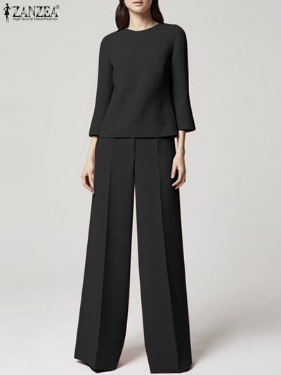 ZANZEA modna urbana trenirka Ženske elegantne OL radne hlače širokih nogavica Kompleti hlača od 2 kom. Ljetni jednobojni odgovarajući kompleti Široka odjeća Odijela