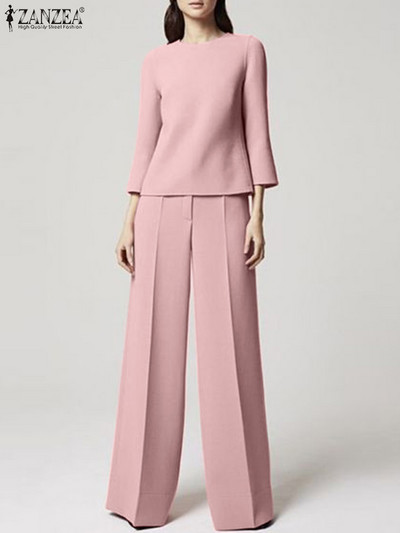 ZANZEA modna urbana trenirka Ženske elegantne OL radne hlače širokih nogavica Kompleti hlača od 2 kom. Ljetni jednobojni odgovarajući kompleti Široka odjeća Odijela