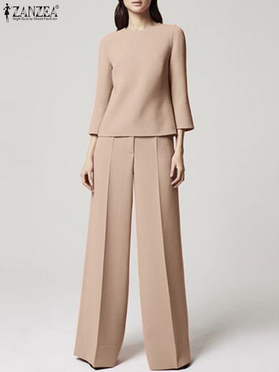 ZANZEA modna urbana trenirka Ženske elegantne OL radne hlače širokih nogavica Kompleti hlača od 2 kom. Ljetni jednobojni odgovarajući kompleti Široka odjeća Odijela