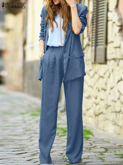 2 komada elegantnih ženskih majica dugih rukava Kompleti hlača širokih nogavica ZANZEA modni jesenski blejzer odijela Ležerna OL radna odgovarajuća odjeća