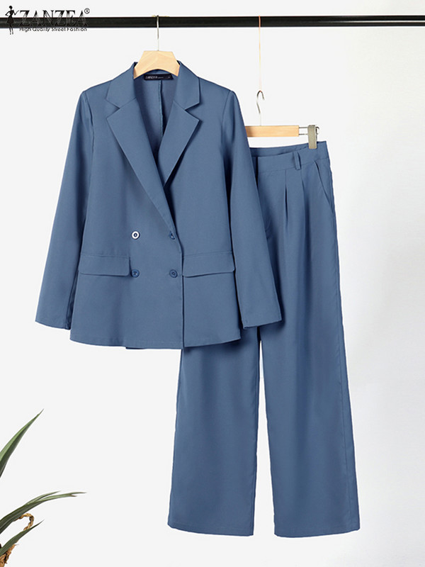 2 komada elegantnih ženskih majica dugih rukava Kompleti hlača širokih nogavica ZANZEA modni jesenski blejzer odijela Ležerna OL radna odgovarajuća odjeća