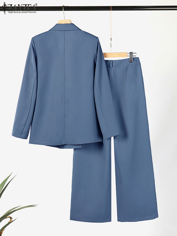2 komada elegantnih ženskih majica dugih rukava Kompleti hlača širokih nogavica ZANZEA modni jesenski blejzer odijela Ležerna OL radna odgovarajuća odjeća