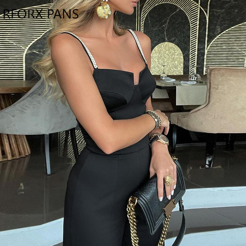 Γυναικείες κομψές τιράντες σπαγγέτι με σέξι εργάσιμες επίσημες φόρμες με χάντρες