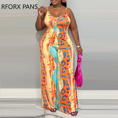 2023 Plus Size Γυναικείες Κομψές Ολόβερ Αμάνικα Σέξι Φαρδιά Πόδια Casual Ολόσωμες φόρμες