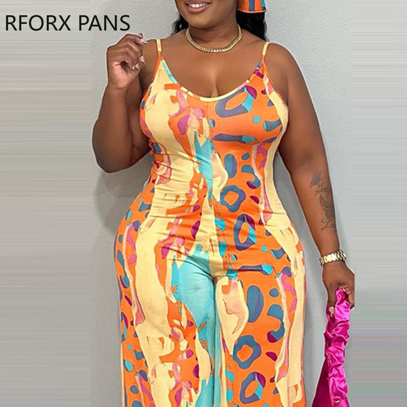 2023 Plus Size Γυναικείες Κομψές Ολόβερ Αμάνικα Σέξι Φαρδιά Πόδια Casual Ολόσωμες φόρμες