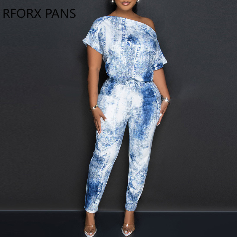 Ženski šik kombinezon sa starim uzorkom, kratkim rukavima i okovratnikom s uzicom