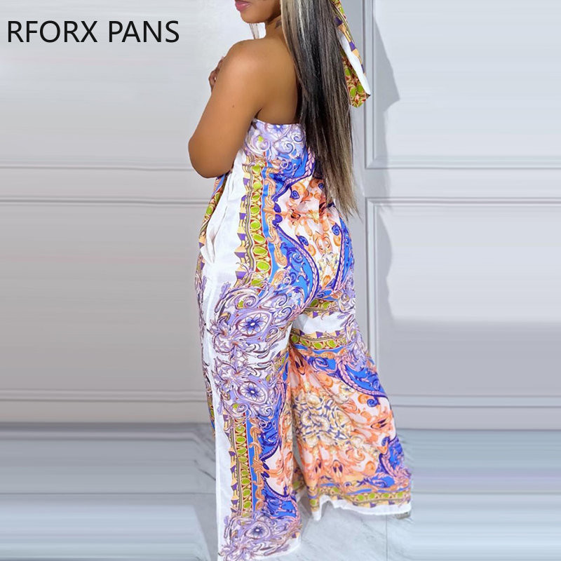 2023 Γυναικεία κομψή στράπλες ολόβερ με στάμπα αμάνικη φόρμα σέξι καλοκαιρινή φόρμα