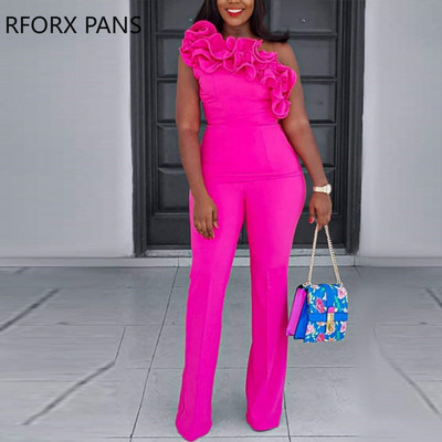 Ženski jednobojni, elegantni, ravni radni kombinezon s trodimenzionalnim dekorom na jedno rame