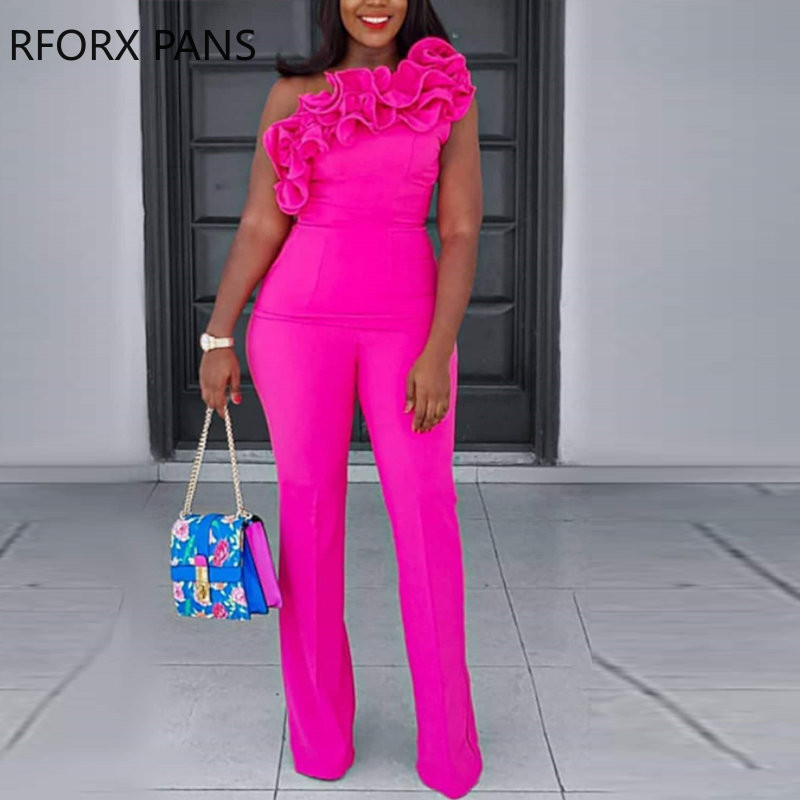 Ženski jednobojni, elegantni, ravni radni kombinezon s trodimenzionalnim dekorom na jedno rame