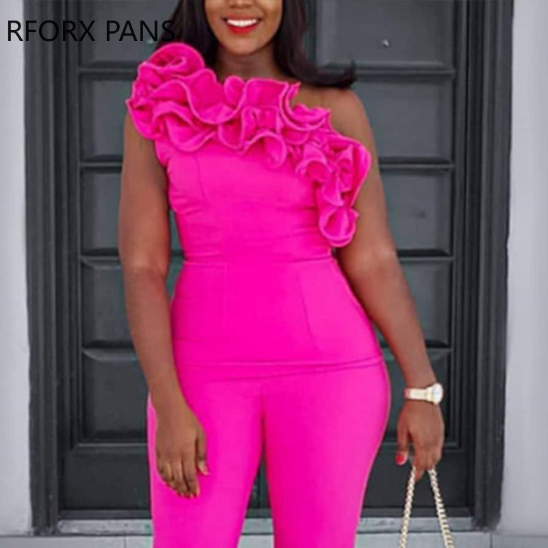 Ženski jednobojni, elegantni, ravni radni kombinezon s trodimenzionalnim dekorom na jedno rame