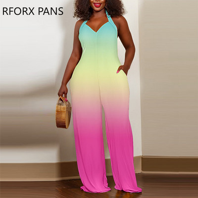 2023. Ženski elegantni, široki seksi kombinezoni ravnih nogavica bez rukava s V izrezom i džepovima s halterima