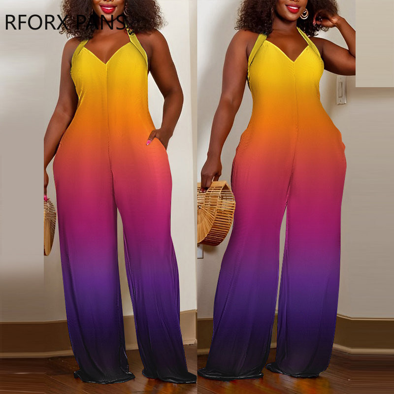 2023. Ženski elegantni, široki seksi kombinezoni ravnih nogavica bez rukava s V izrezom i džepovima s halterima