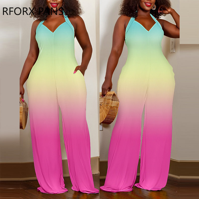 2023. Ženski elegantni, široki seksi kombinezoni ravnih nogavica bez rukava s V izrezom i džepovima s halterima