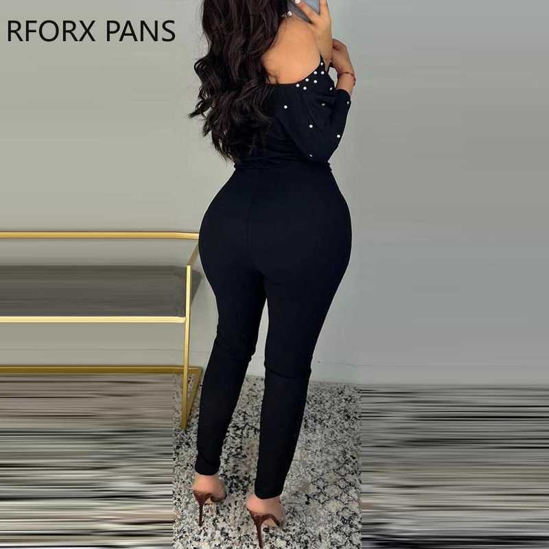 Naiste elegantne õlgadeta pärlitega pikkade varrukatega kombinesoon koos vööga