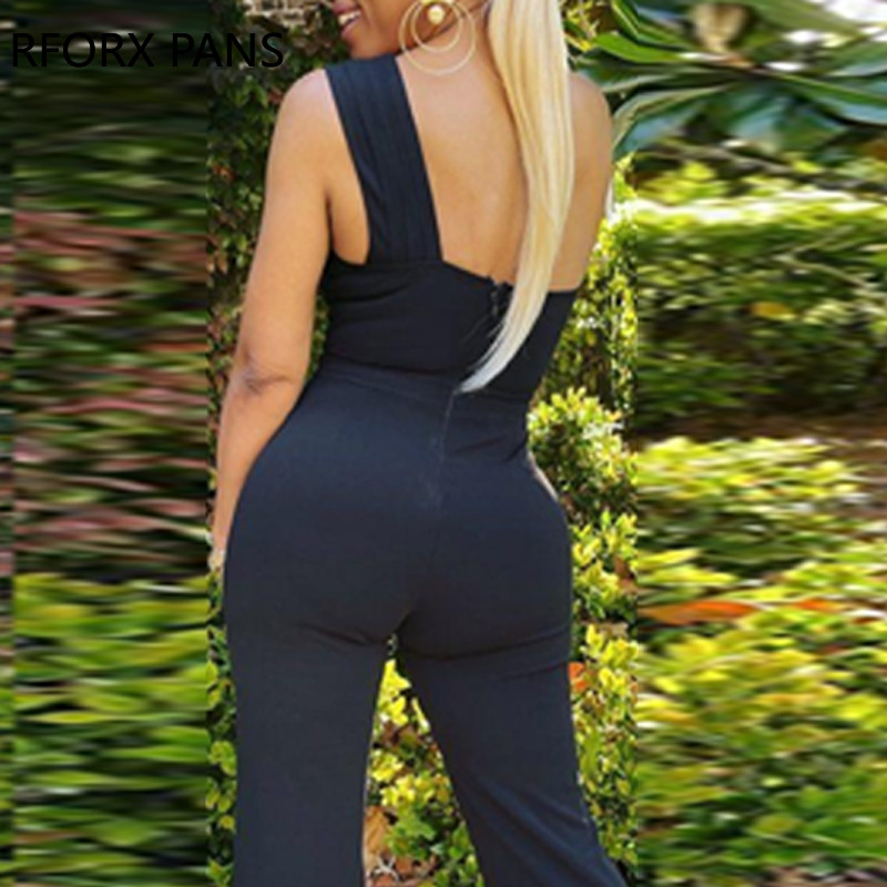 Ženski jednobojni elegantni radni svečani kombinezon bez rukava s ravnim nogavicama i patentnim zatvaračem