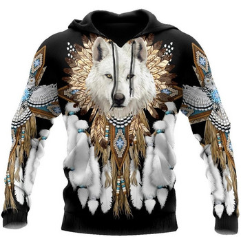 Wolf Φούτερ με κουκούλα ανδρικά ρούχα Τρισδιάστατη εκτύπωση μακρυμάνικο πουλόβερ πουλόβερ μόδα Νέα μπουφάν Fleece Casual Streetwear