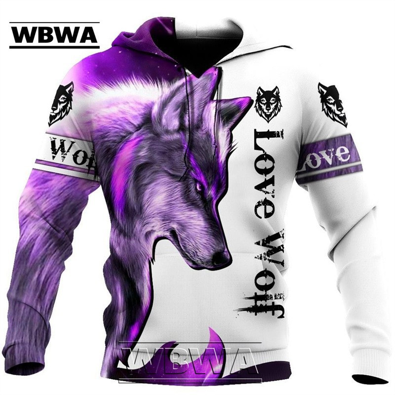 Wolf Sweatshirts s kapuljačom Muška odjeća Pulover dugih rukava s 3D printom Modne nove jakne od flisa Ležerna ulična odjeća