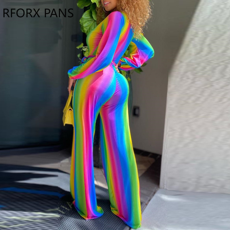 Naiste elegantne vikerkaaremuster sirge vööga, sügava V-kaelusega kombinesoon, seksikas kombinesoon