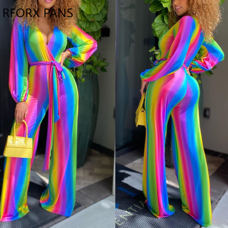 Naiste elegantne vikerkaaremuster sirge vööga, sügava V-kaelusega kombinesoon, seksikas kombinesoon