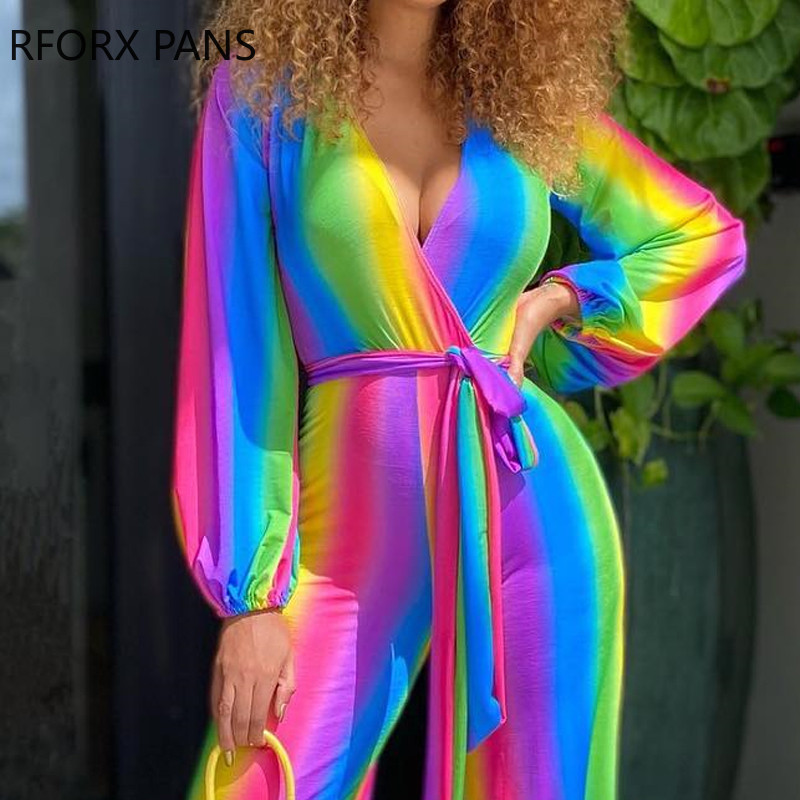 Naiste elegantne vikerkaaremuster sirge vööga, sügava V-kaelusega kombinesoon, seksikas kombinesoon