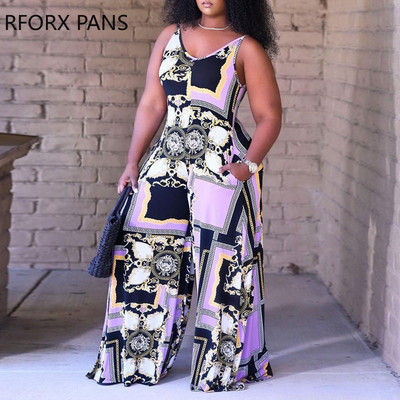 2023 Ženski elegantni ležerni kombinezoni širokih nogavica s printom bez rukava, veće veličine, bez rukava