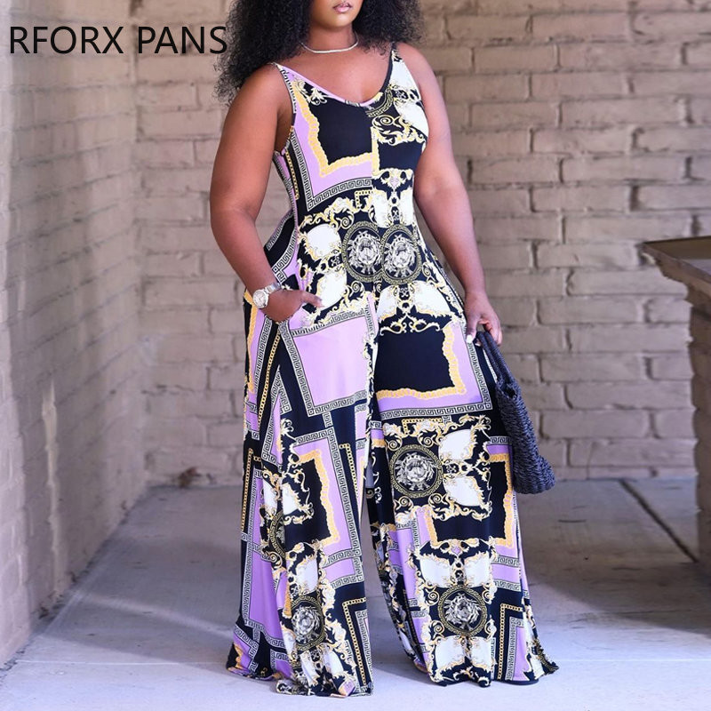 2023 Ženski elegantni ležerni kombinezoni širokih nogavica s printom bez rukava, veće veličine, bez rukava