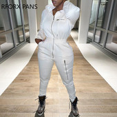 Ženski jednobojni kombinezon s kapuljačom i trakom s patentnim zatvaračem Sportski kombinezon s elastičnim strukom