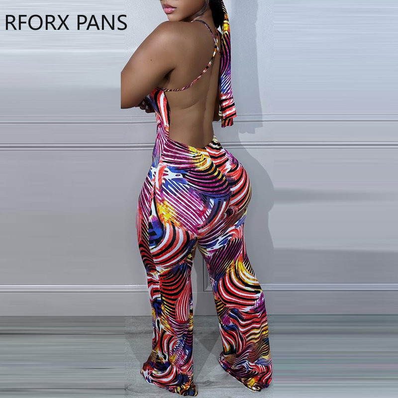 2023. Ženski seksi kombinezoni s ravnim nogavicama s naramenicama i halterima bez rukava preko cijelog printa s križanjem bez leđa