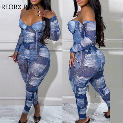 Női elegáns, elegáns kötőfék Sexy Allover Patchwork mintás Bodycon szexi jumpsuit