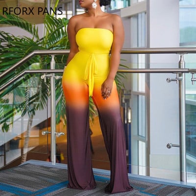 Naiste elegantsed klambriteta õlgadeta fade värvilised raamid Bodycon Skinny Straight Leg Jumpsuit