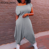 Ženski šik ležerni jednobojni kombinezon kratkih rukava s džepovima, širok široki harem