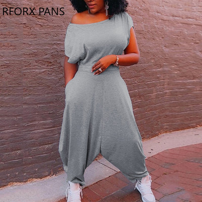 Ženski šik ležerni jednobojni kombinezon kratkih rukava s džepovima, širok široki harem