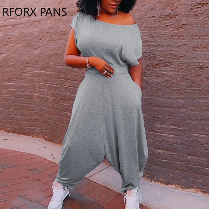 Ženski šik ležerni jednobojni kombinezon kratkih rukava s džepovima, širok široki harem