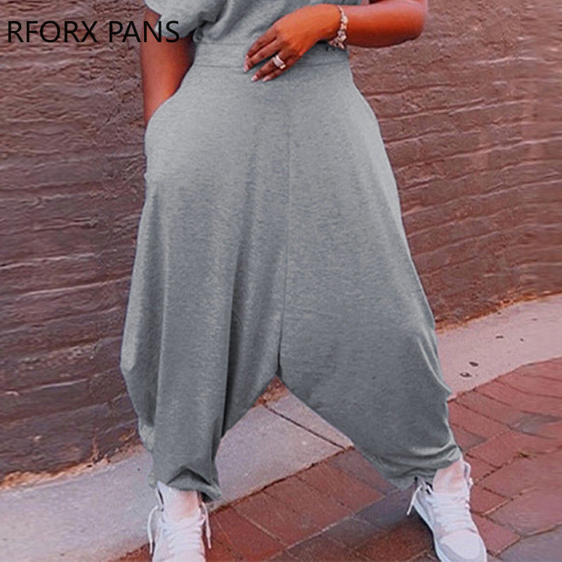 Ženski šik ležerni jednobojni kombinezon kratkih rukava s džepovima, širok široki harem