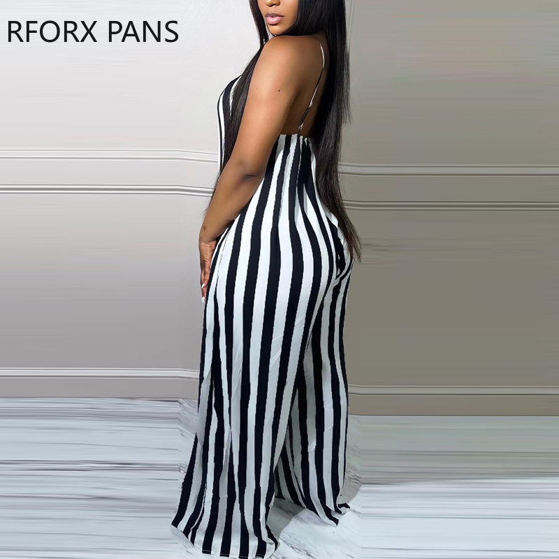 2023. aasta naiste elegantsed triibuliste spagetirihmadega varrukateta seksikad sirge säärega kombinesoonid