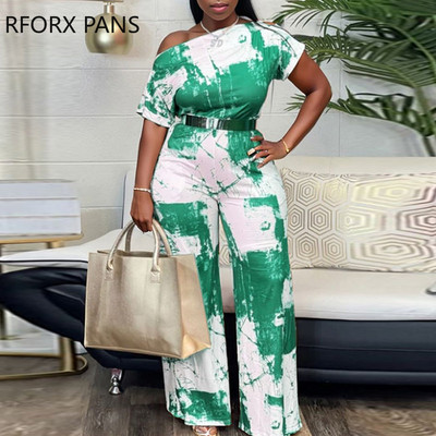 Naiste šikk 2023. aasta mustriga vana mustriga lühikeste varrukatega krae, metallist vöödega töötav sirge kombinesoon