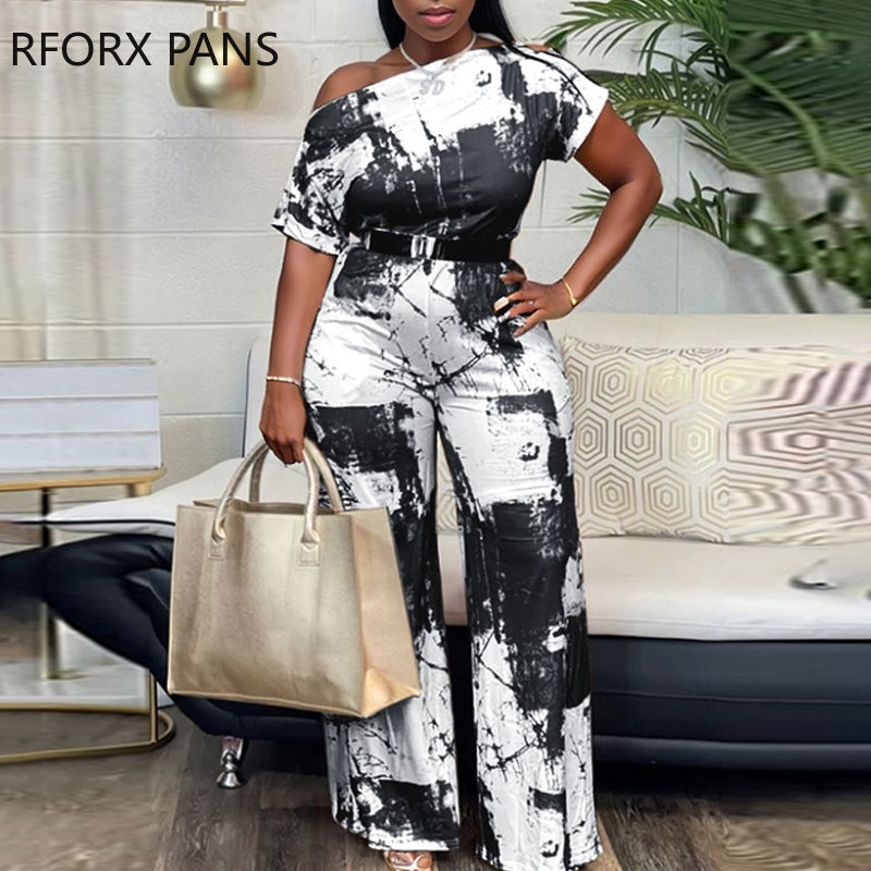 Naiste šikk 2023. aasta mustriga vana mustriga lühikeste varrukatega krae, metallist vöödega töötav sirge kombinesoon